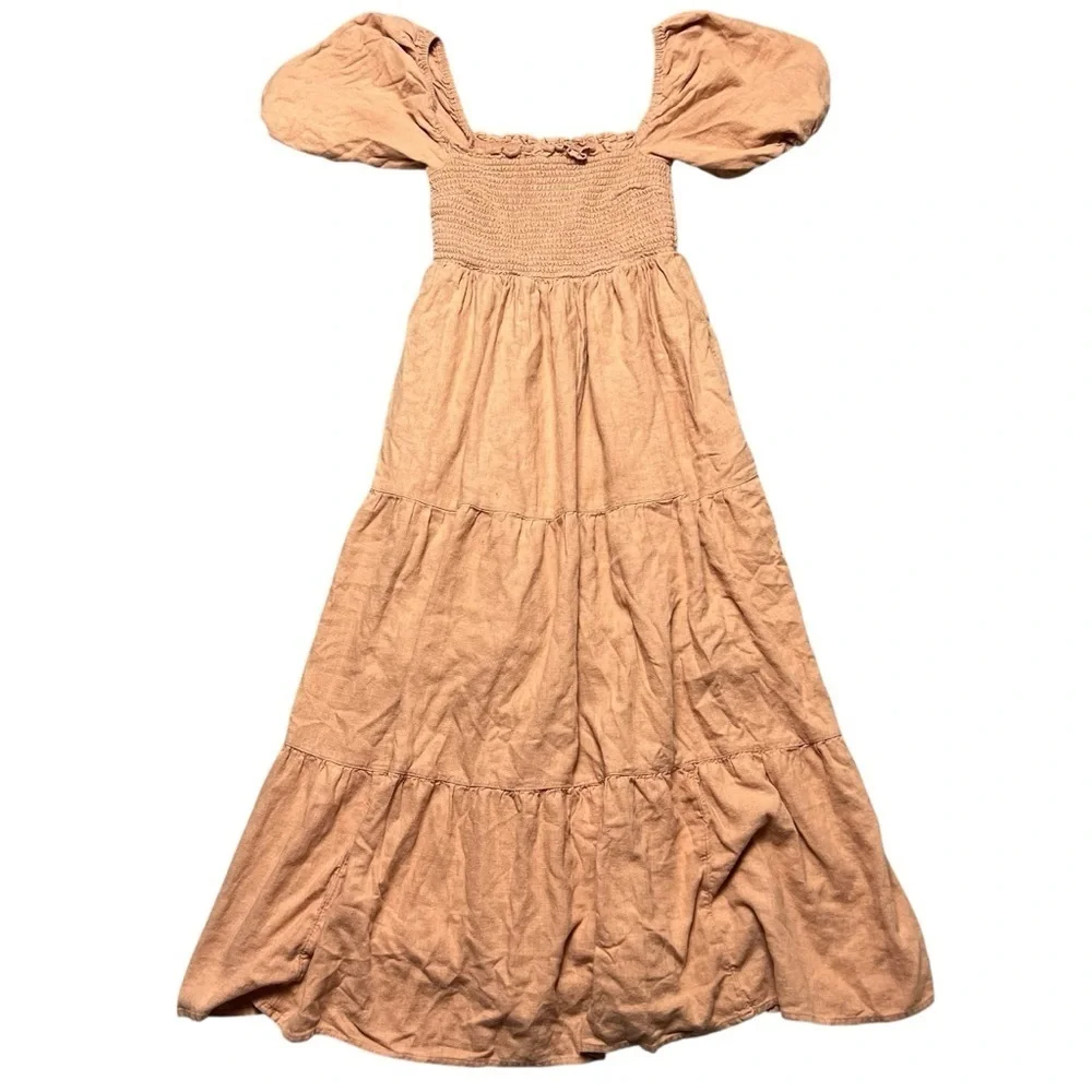 Abercrombie & Fitch Dusty Rose Babydoll Midi Sundress Puff Sleeves Size MT